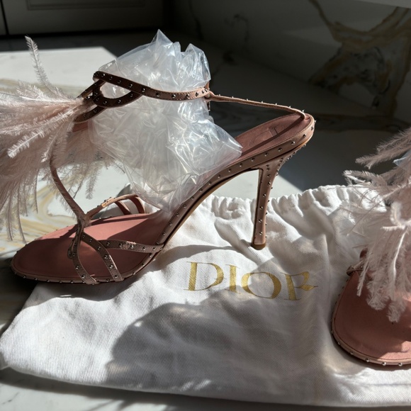 DIOR Ostrich Feather and leather with silver studs Evening sandals size 37.5 - Picture 4 of 7